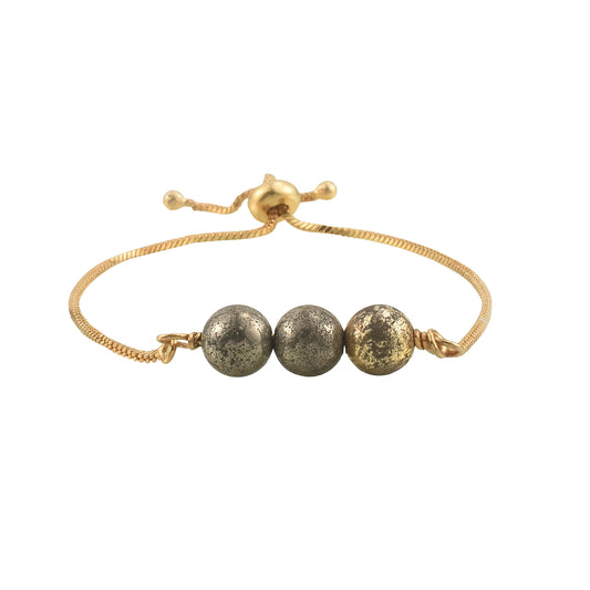 Triple Pyrite Bead Slider Demifine Bracelet – Gold Finish