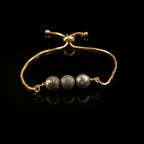 925 Sterling Silver Gold Plated Adjustable Triple Pyrite Gemstone Slider Bracelet