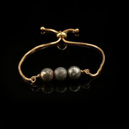 Adjustable Slider Demifine Bracelet with Triple Pyrite Beads – Gold Finish