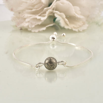 Adjustable Slider Demifine Bracelet with Single Pyrite Bead – Silver Finish