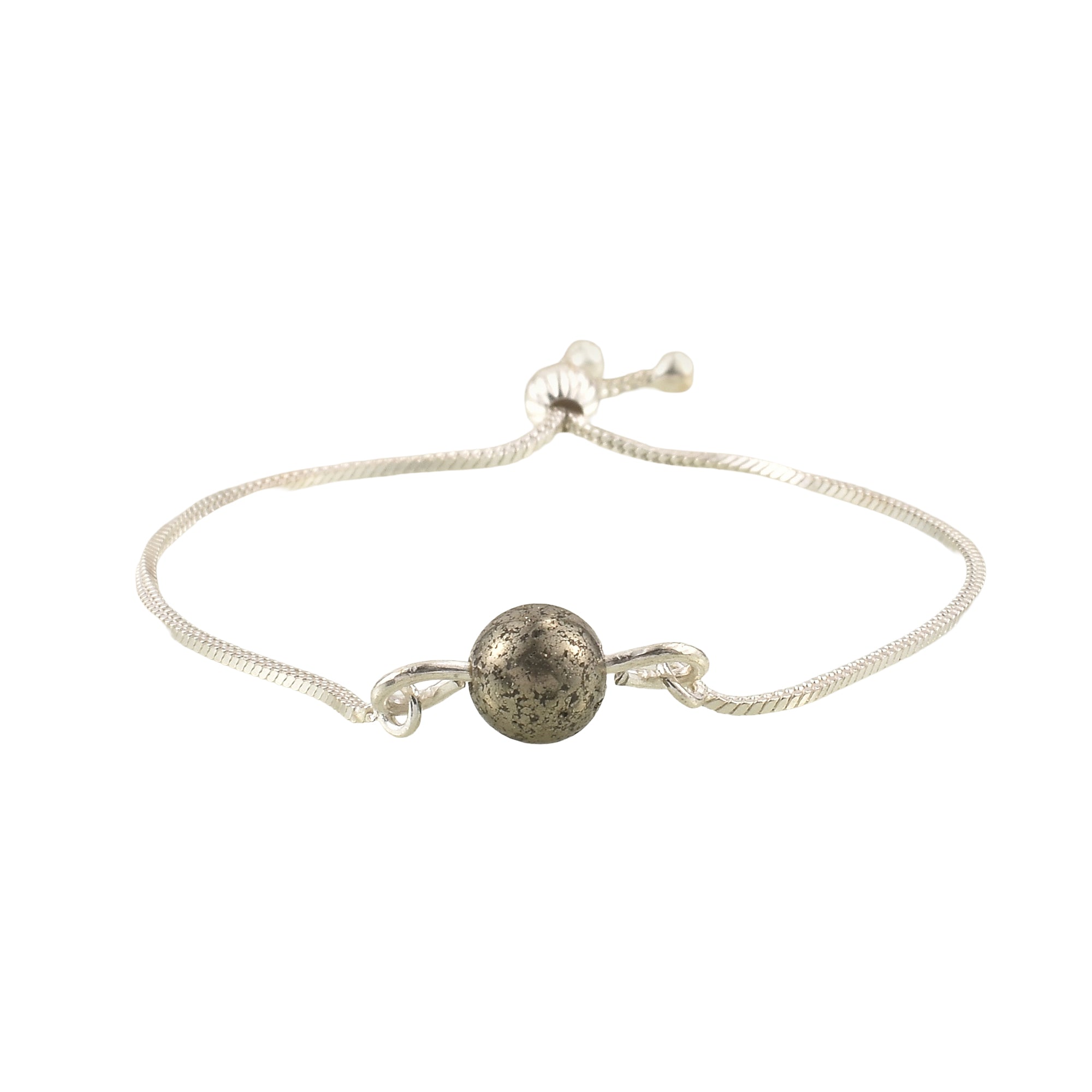 925 Sterling Silver Adjustable Single Pyrite Gemstone Slider Bracelet