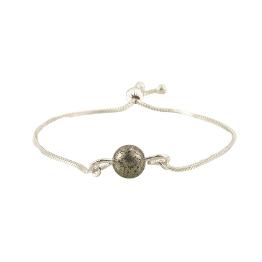 Single Pyrite Bead Slider Demifine Bracelet – Silver Finish