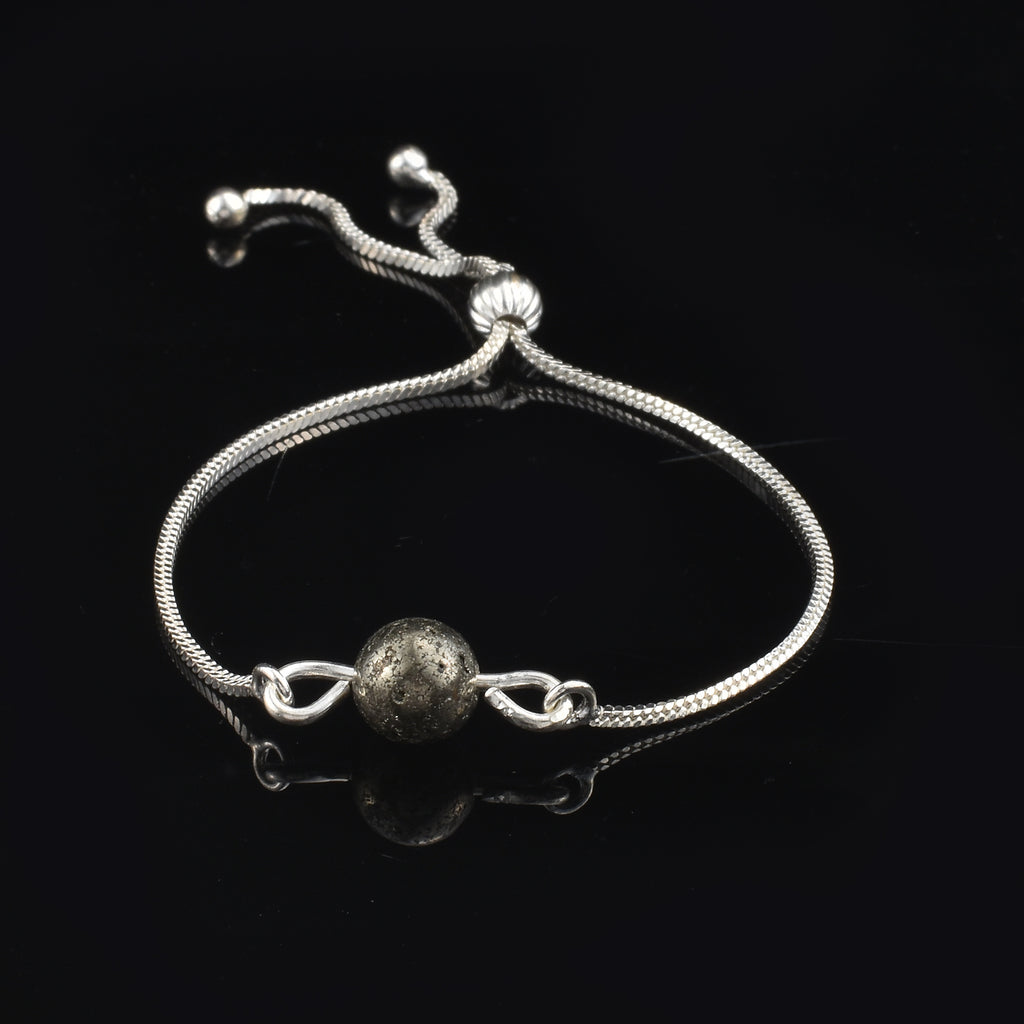 925 Sterling Silver Adjustable Single Pyrite Gemstone Slider Bracelet