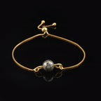925 Sterling Silver Gold Plated Adjustable Single Pyrite Gemstone Slider Bracelet