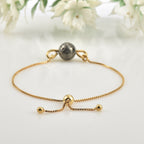 925 Sterling Silver Gold Plated Adjustable Single Pyrite Gemstone Slider Bracelet