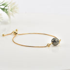 925 Sterling Silver Gold Plated Adjustable Single Pyrite Gemstone Slider Bracelet