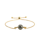 925 Sterling Silver Gold Plated Adjustable Single Pyrite Gemstone Slider Bracelet
