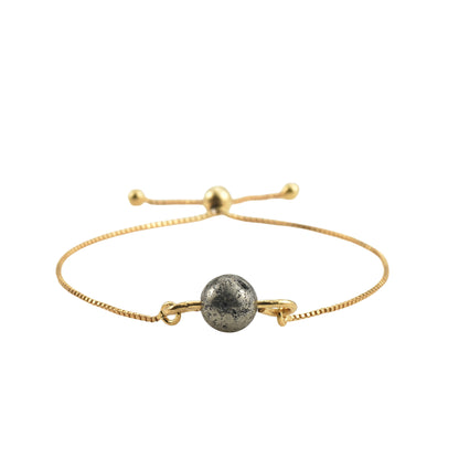 Single Pyrite Bead Slider Demifine Bracelet – Gold Finish