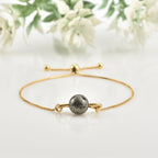 925 Sterling Silver Gold Plated Adjustable Single Pyrite Gemstone Slider Bracelet