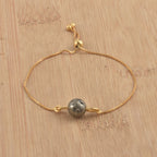 925 Sterling Silver Gold Plated Adjustable Single Pyrite Gemstone Slider Bracelet