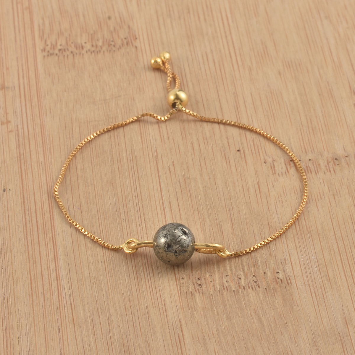 Single Pyrite Bead Slider Demifine Bracelet – Gold Finish