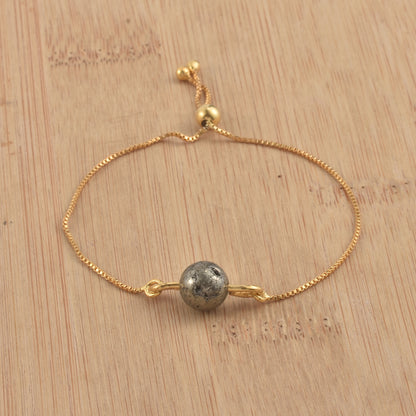 Single Pyrite Bead Slider Demifine Bracelet – Gold Finish