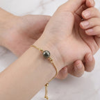 925 Sterling Silver Gold Plated Adjustable Single Pyrite Gemstone Slider Bracelet