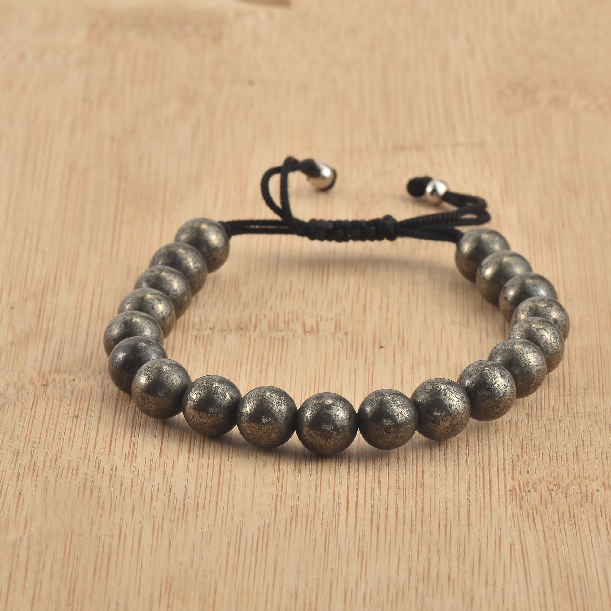 Adjustable Pyrite Gemstone Beaded Macrame Bracelet for Men & Women