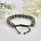 Adjustable Pyrite Gemstone Beaded Macrame Bracelet for Men & Women