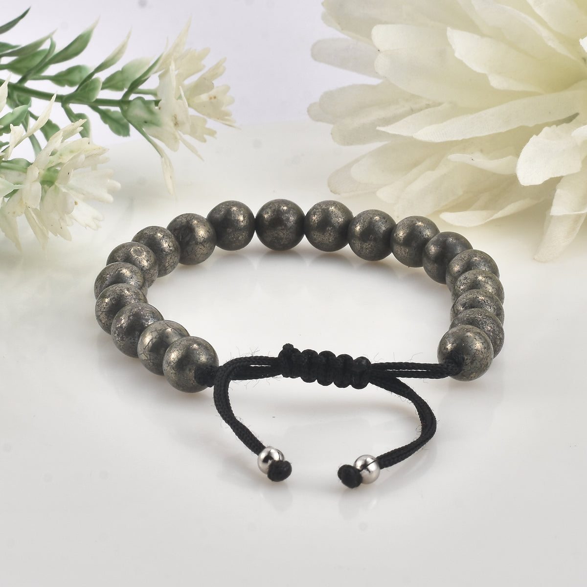 Pyrite Bead Macrame Demifine Bracelet for Men and Women