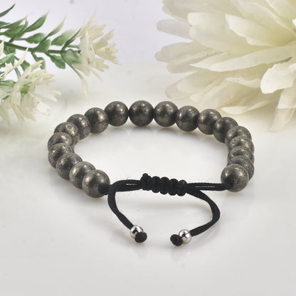 Pyrite Bead Macrame Demifine Bracelet for Men and Women