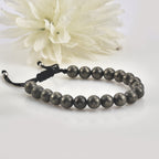 Adjustable Pyrite Gemstone Beaded Macrame Bracelet for Men & Women