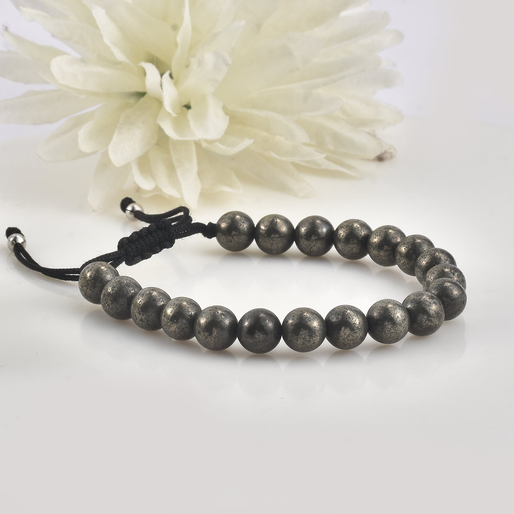 Adjustable Pyrite Gemstone Beaded Macrame Bracelet for Men & Women