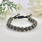 Adjustable Pyrite Gemstone Beaded Macrame Bracelet for Men & Women