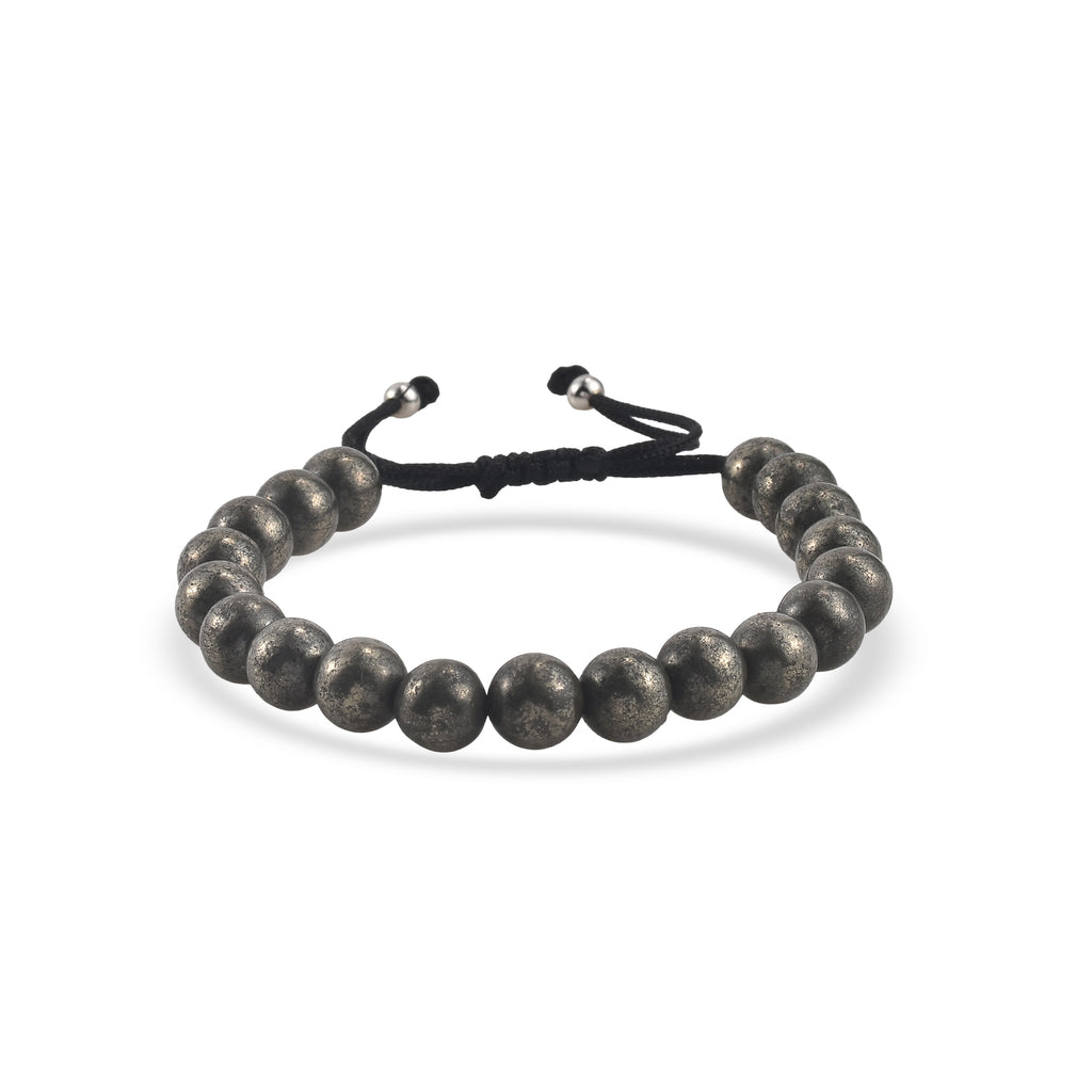 Adjustable Pyrite Gemstone Beaded Macrame Bracelet for Men & Women