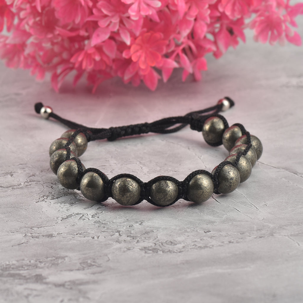 Adjustable Handwoven Pyrite Beaded Shamballa Bracelet for Men & Women