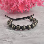 Adjustable Handwoven Pyrite Beaded Shamballa Bracelet for Men & Women