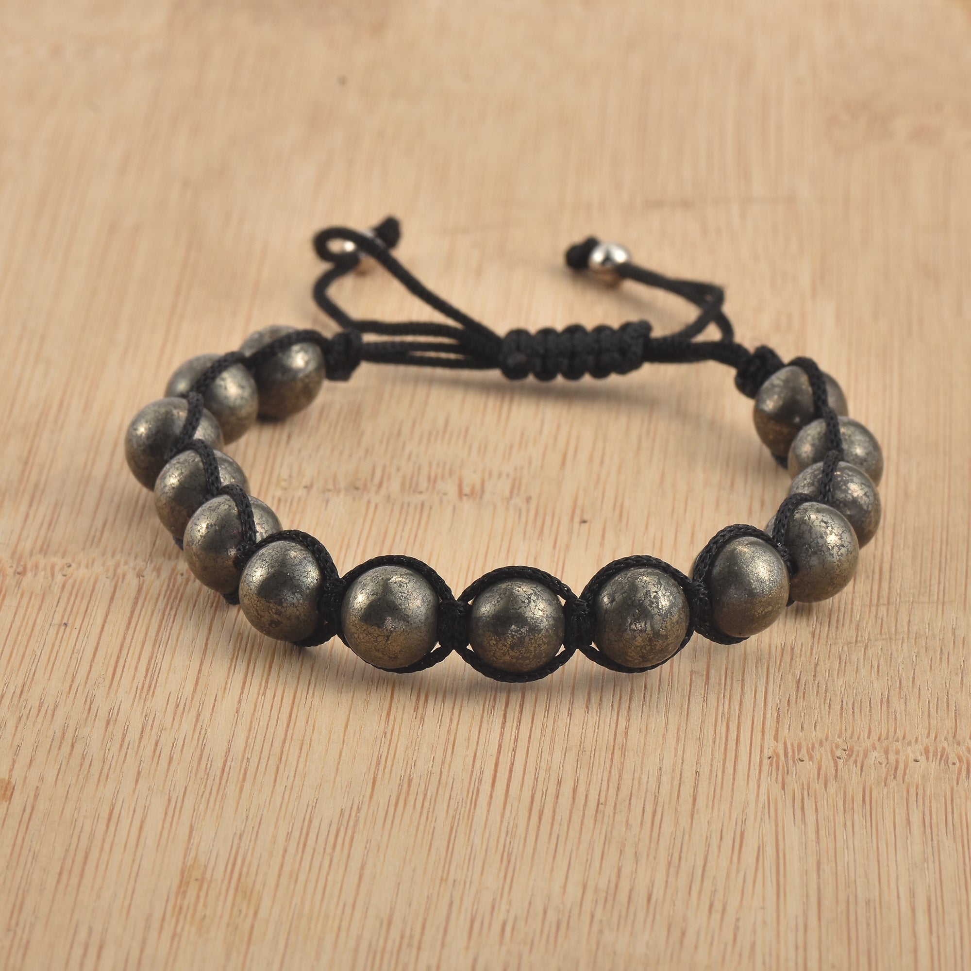 Adjustable Handwoven Pyrite Beaded Shamballa Bracelet for Men & Women