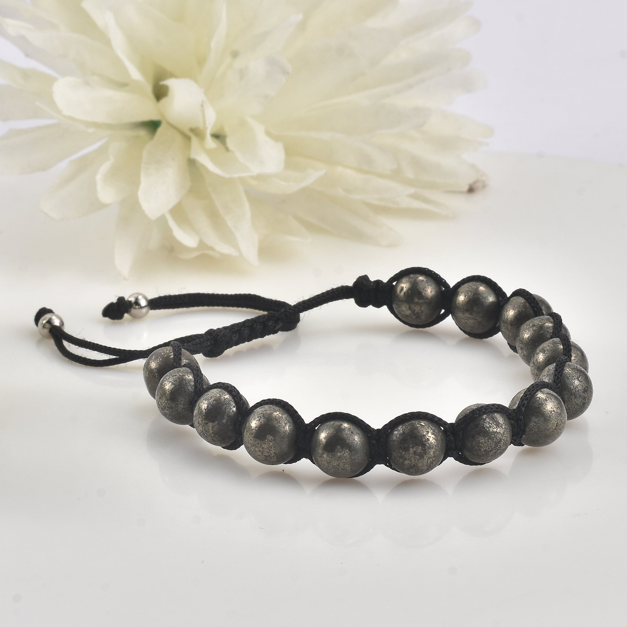 Adjustable Handwoven Pyrite Beaded Shamballa Bracelet for Men & Women