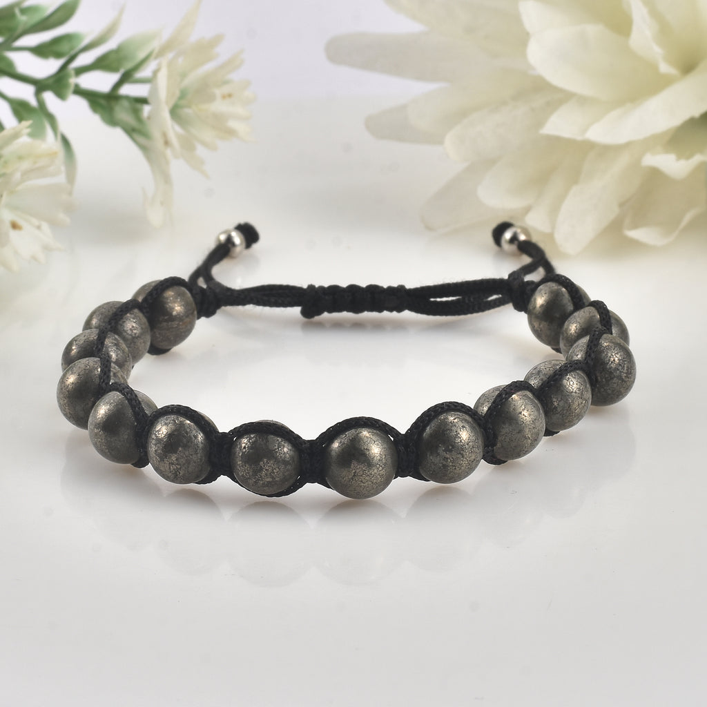 Adjustable Handwoven Pyrite Beaded Shamballa Bracelet for Men & Women