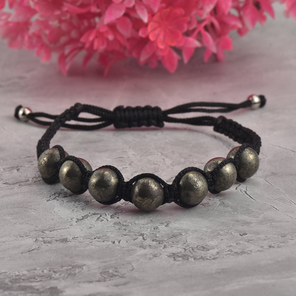 Adjustable Handwoven Pyrite Gemstone Shamballa Bracelet for Men & Women