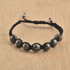 Adjustable Handwoven Pyrite Gemstone Shamballa Bracelet for Men & Women