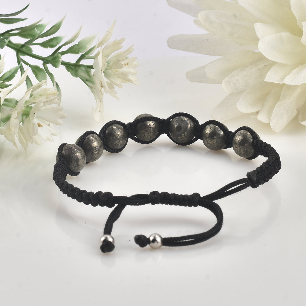 Adjustable Handwoven Pyrite Gemstone Shamballa Bracelet for Men & Women