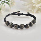Adjustable Handwoven Pyrite Gemstone Shamballa Bracelet for Men & Women