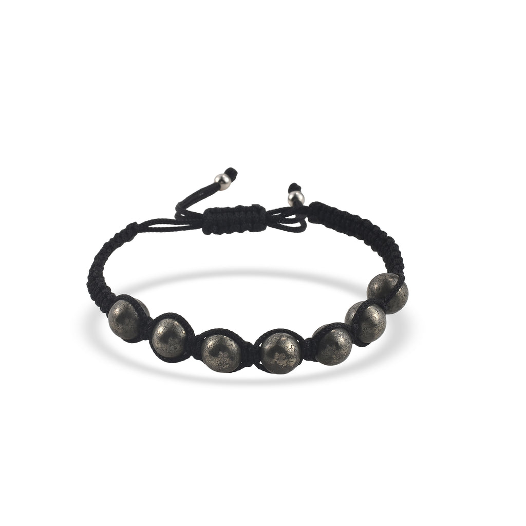Adjustable Handwoven Pyrite Gemstone Shamballa Bracelet for Men & Women