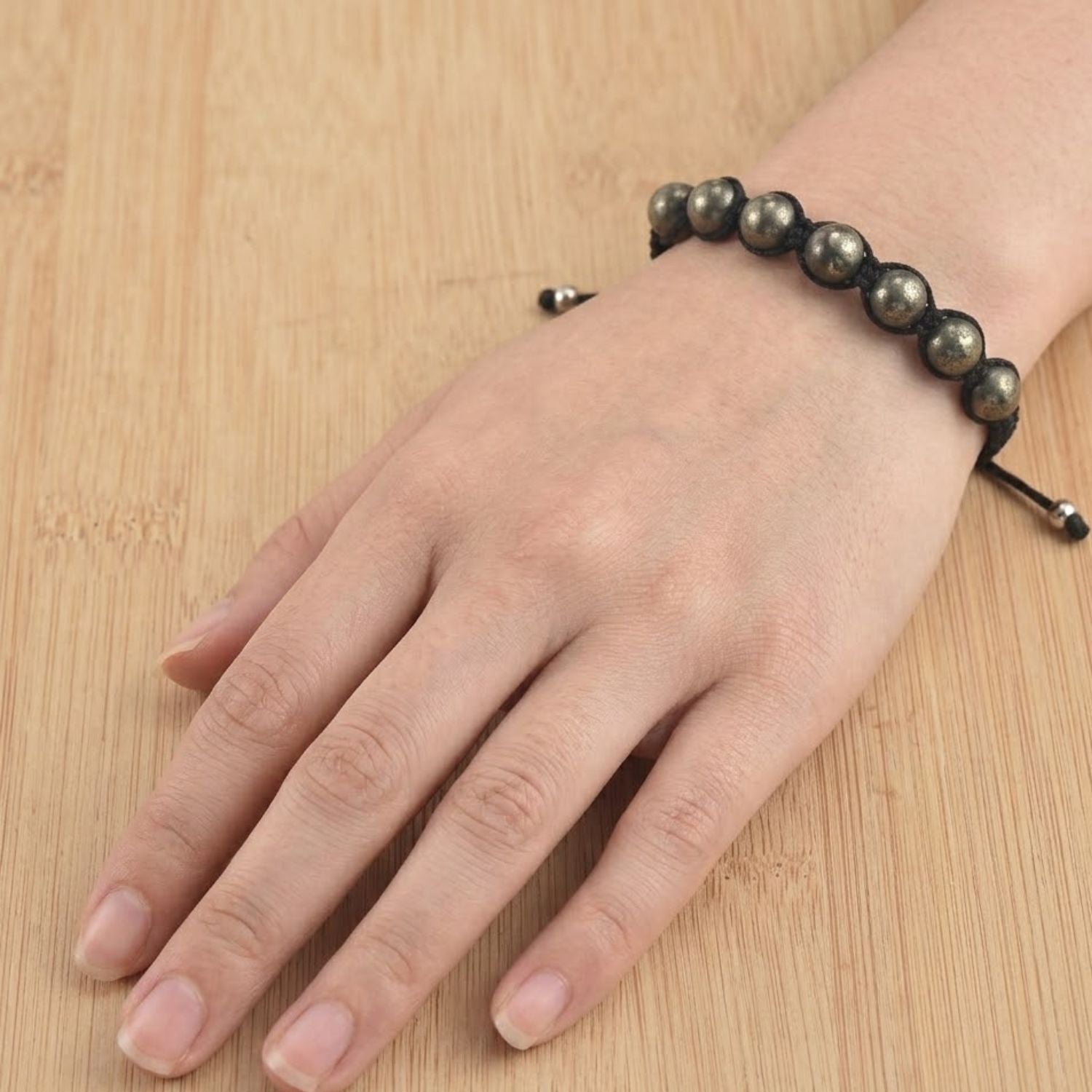 Adjustable Handwoven Pyrite Gemstone Shamballa Bracelet for Men & Women