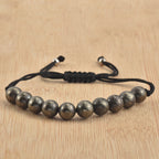 Adjustable Pyrite Gemstone Beaded Macrame Bracelet for Men & Women