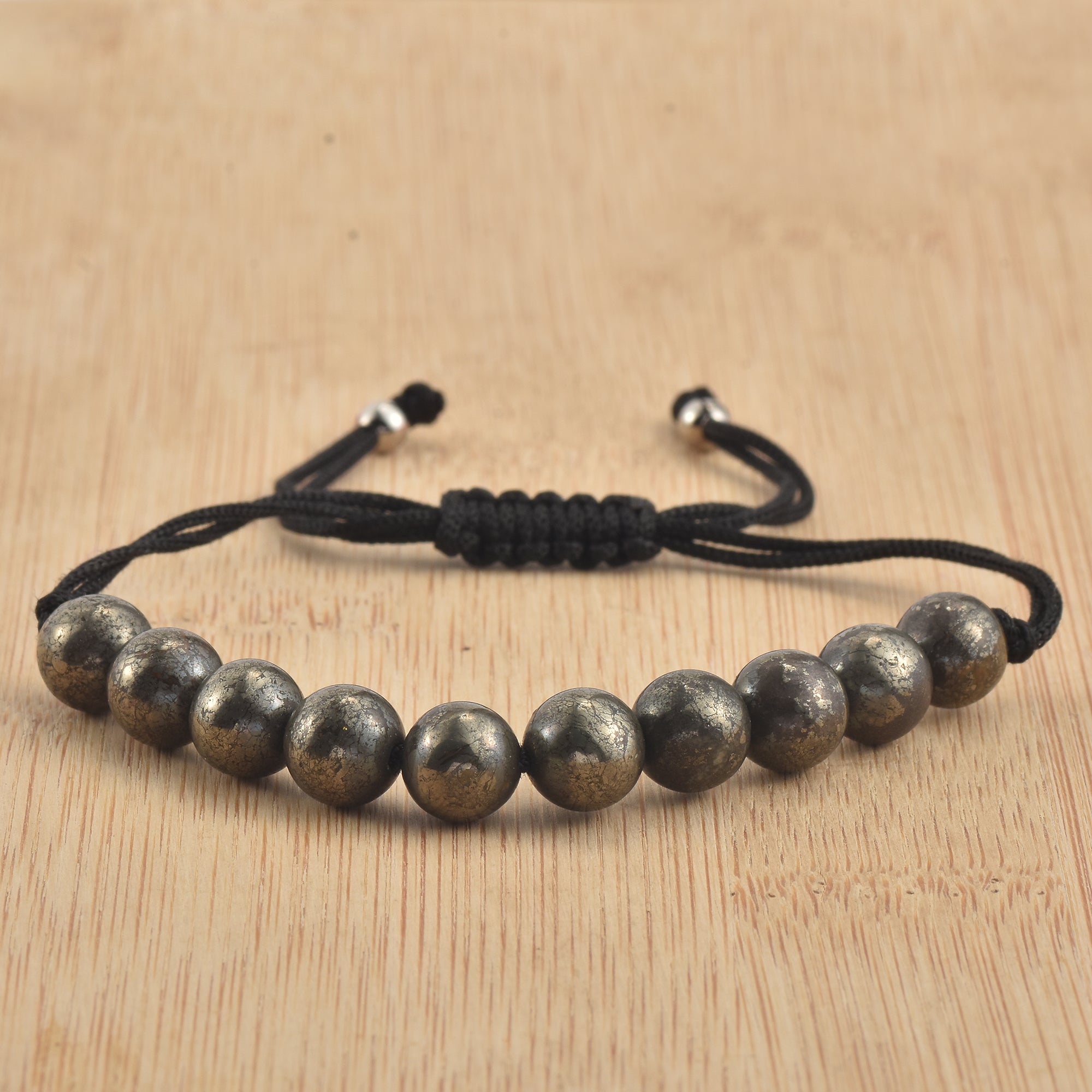 Adjustable Pyrite Gemstone Beaded Macrame Bracelet for Men & Women