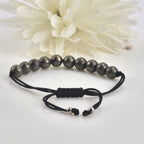 Adjustable Pyrite Gemstone Beaded Macrame Bracelet for Men & Women