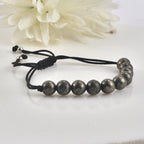 Adjustable Pyrite Gemstone Beaded Macrame Bracelet for Men & Women