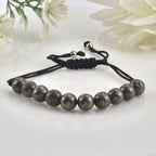 Adjustable Pyrite Gemstone Beaded Macrame Bracelet for Men & Women