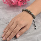 Adjustable Pyrite Gemstone Beaded Macrame Bracelet for Men & Women