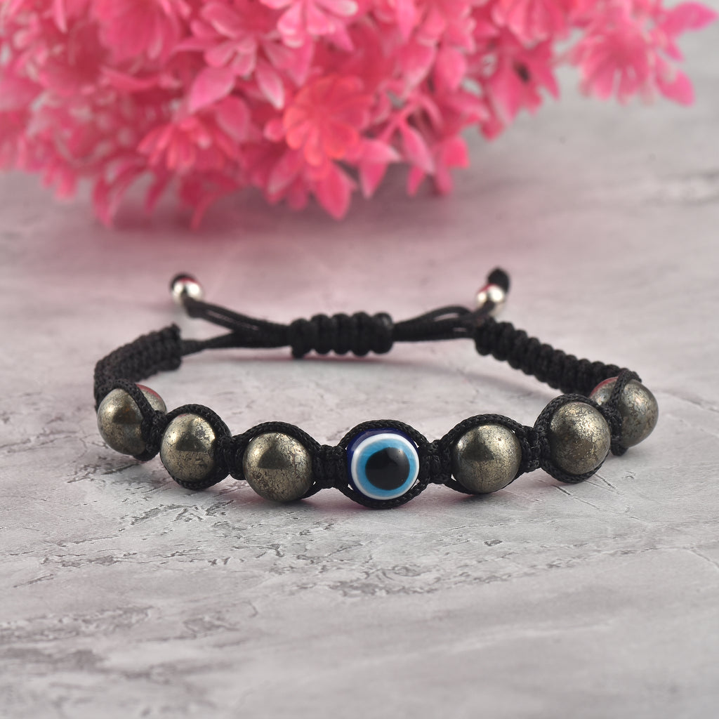 Adjustable Pyrite Gemstone Protection Evil Eye Shamballa Bracelet