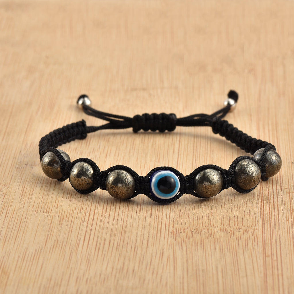 Adjustable Pyrite Gemstone Protection Evil Eye Shamballa Bracelet