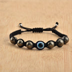 Adjustable Pyrite Gemstone Protection Evil Eye Shamballa Bracelet