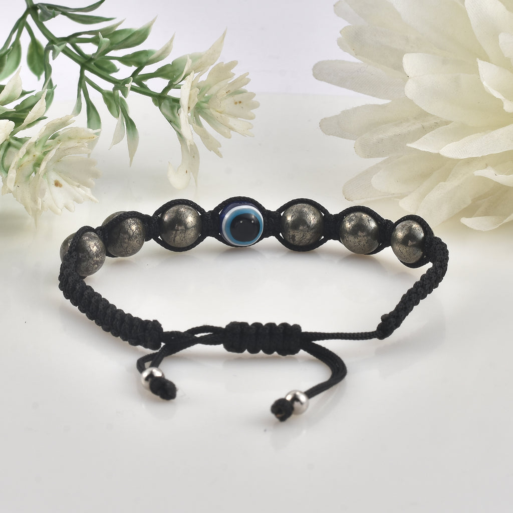 Adjustable Pyrite Gemstone Protection Evil Eye Shamballa Bracelet
