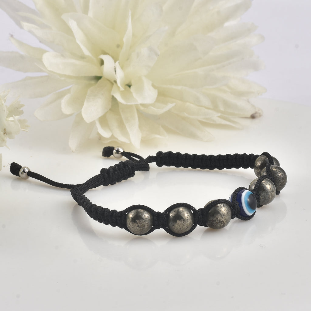 Adjustable Pyrite Gemstone Protection Evil Eye Shamballa Bracelet