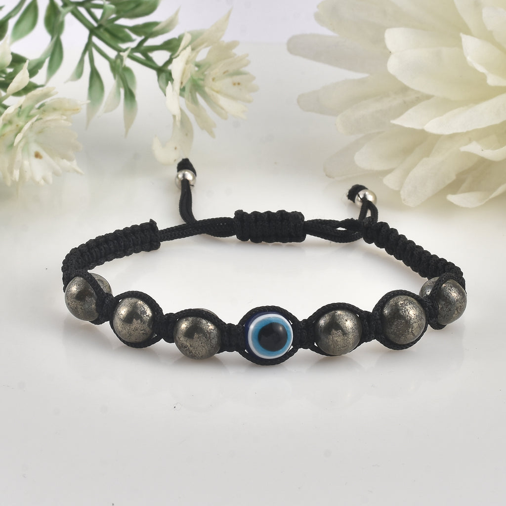 Adjustable Pyrite Gemstone Protection Evil Eye Shamballa Bracelet