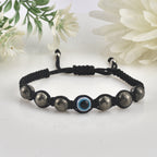 Adjustable Pyrite Gemstone Protection Evil Eye Shamballa Bracelet