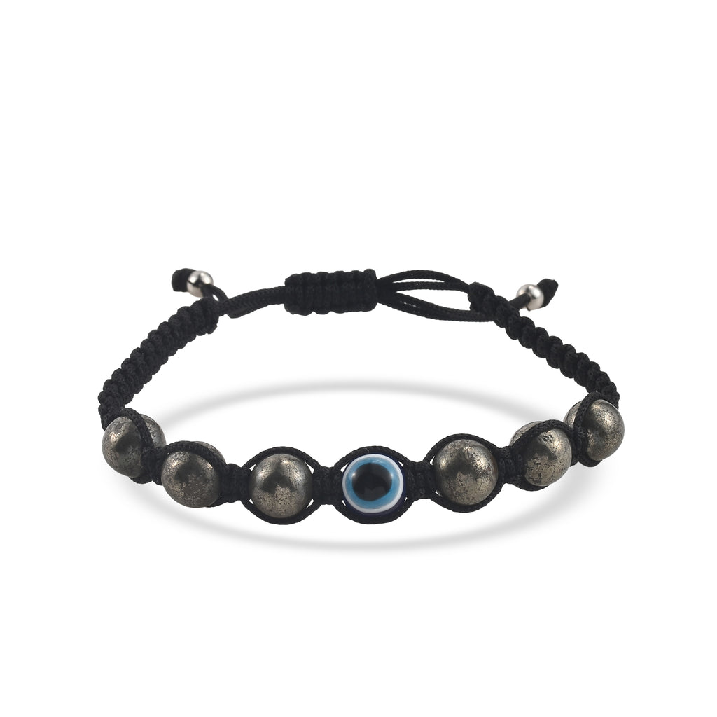 Adjustable Pyrite Gemstone Protection Evil Eye Shamballa Bracelet